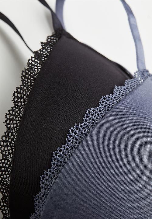 H&M - 2 Pack microfibre push-up bras - pigeon blue & black