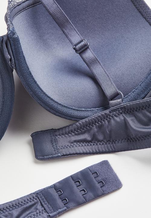 H&M - 2 Pack microfibre push-up bras - pigeon blue & black