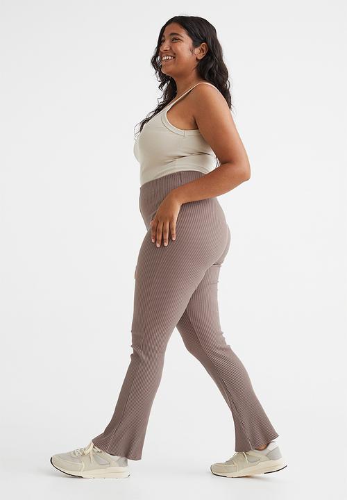 H&M - Flared ribbed leggings - dark beige