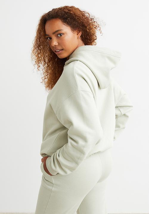 H&M - Boxy drawstring hoodie - light dusky green