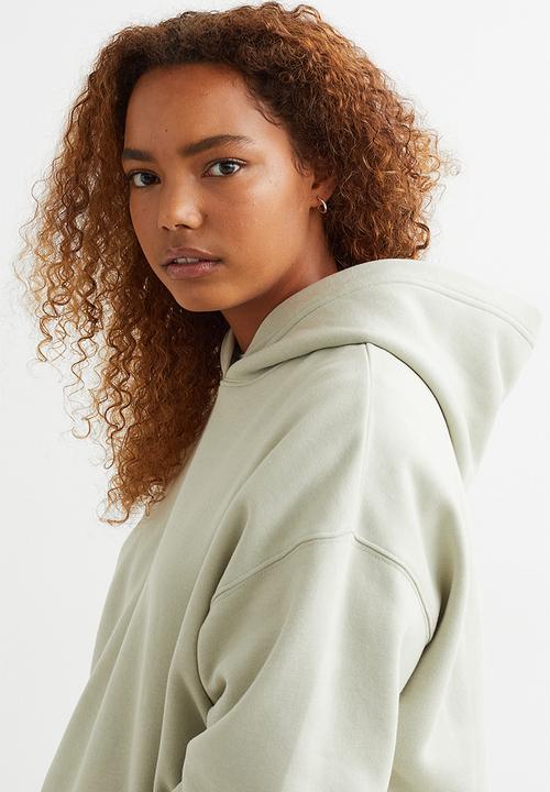 H&M - Boxy drawstring hoodie - light dusky green