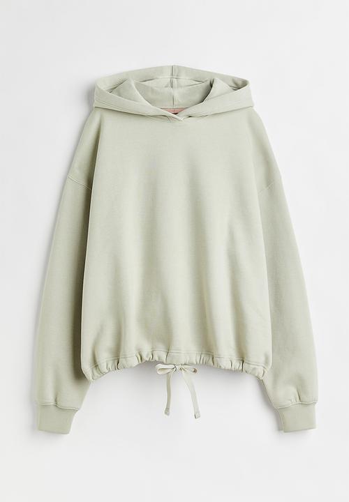 H&M - Boxy drawstring hoodie - light dusky green