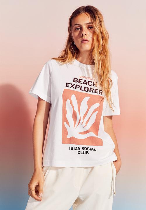 H&M - Print-motif T-shirt - white/beach explorer