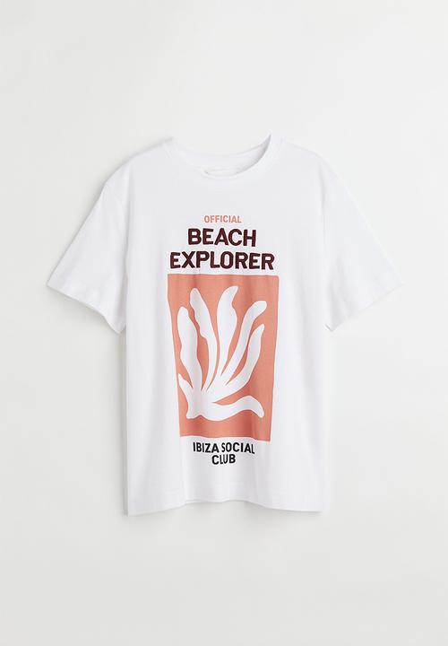 H&M - Print-motif T-shirt - white/beach explorer