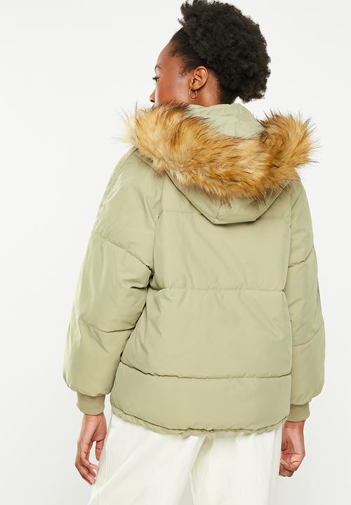 dailyfriday - Fur hood puffer - sage