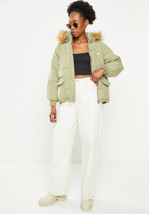 dailyfriday - Fur hood puffer - sage