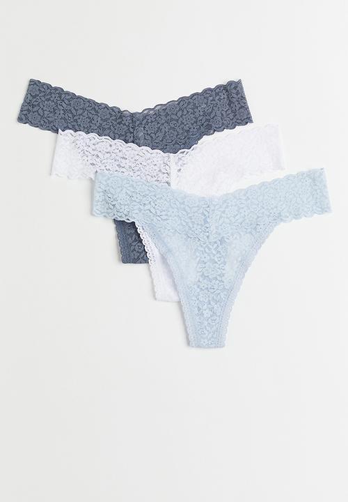 H&M - 3 Pack lace thong briefs - pigeon blue & white