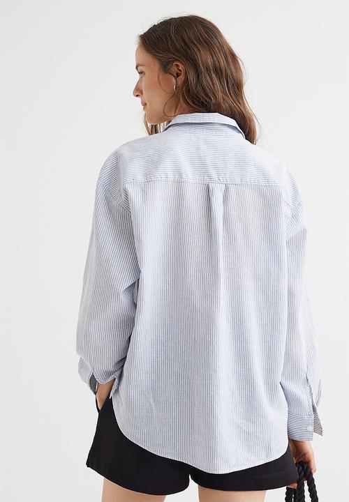 H&M - Popover linen-blend shirt - light blue/white striped