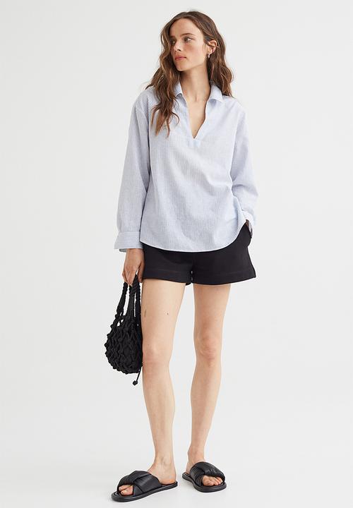 H&M - Popover linen-blend shirt - light blue/white striped