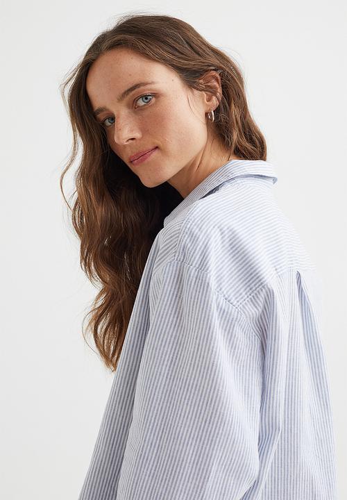 H&M - Popover linen-blend shirt - light blue/white striped