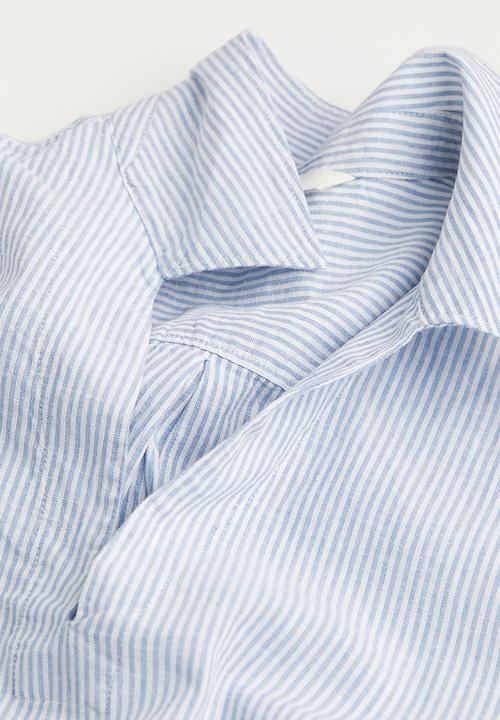 H&M - Popover linen-blend shirt - light blue/white striped