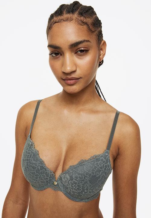 H&M - Lace push-up bra - grey-green 