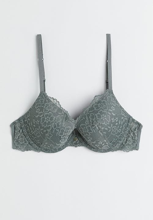 H&M - Lace push-up bra - grey-green 