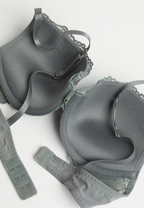 H&M - Lace push-up bra - grey-green 
