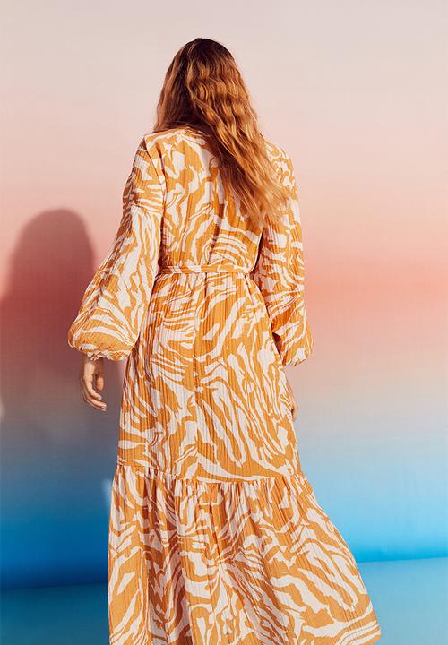 H&M - Crêpe kaftan dress - orange/patterned
