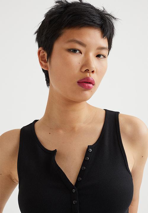 H&M - Ribbed cotton sleeveless top - black