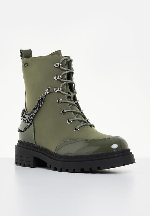 Miss Black - Cure 1 biker boot - olive