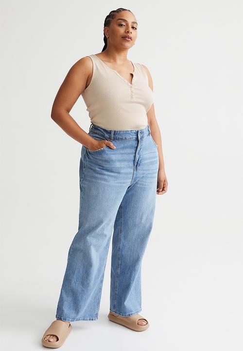 H&M - Ribbed cotton sleeveless top - light beige
