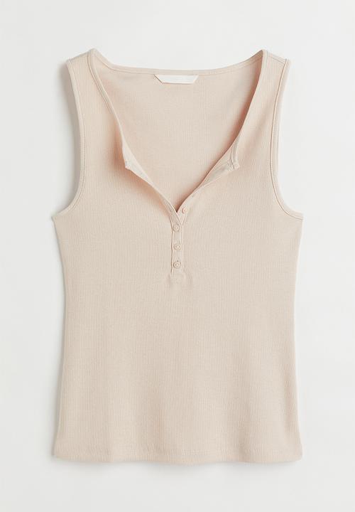 H&M - Ribbed cotton sleeveless top - light beige