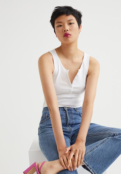 H&M - Ribbed cotton sleeveless top - white