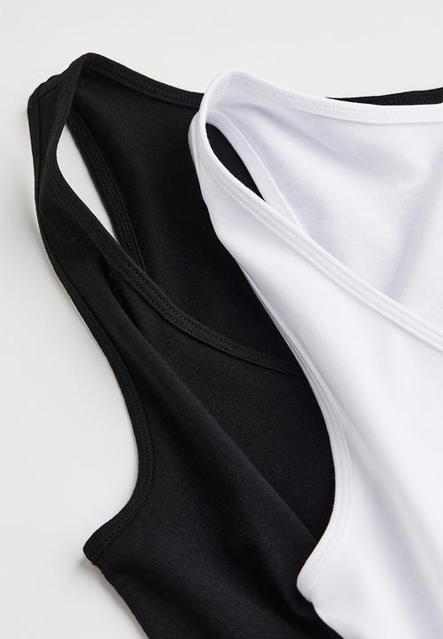 H&M - 2 Pack cotton vest tops - black/white