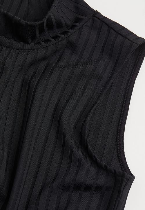 H&M - Ribbed stand-up collar top - black