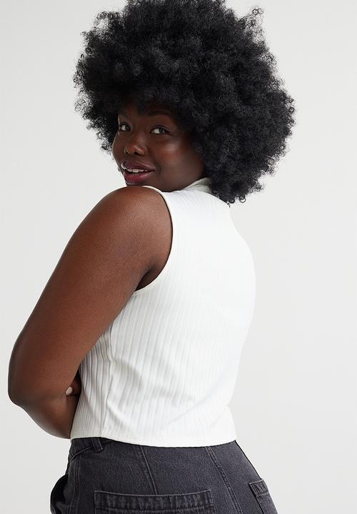 H&M - Ribbed stand-up collar top - white