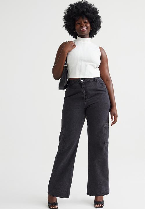 H&M - Ribbed stand-up collar top - white