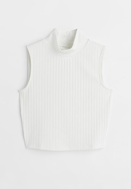 H&M - Ribbed stand-up collar top - white