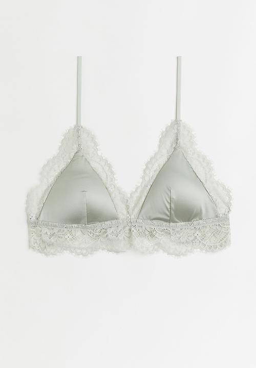 H&M - Lace-trimmed bralette - light grey-green