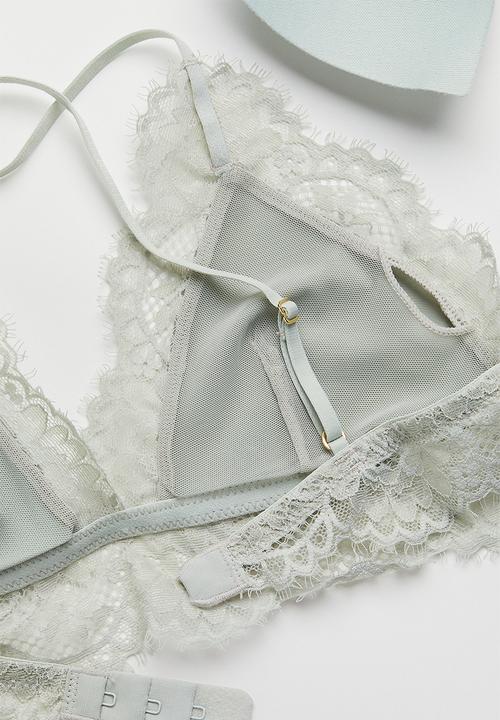 H&M - Lace-trimmed bralette - light grey-green