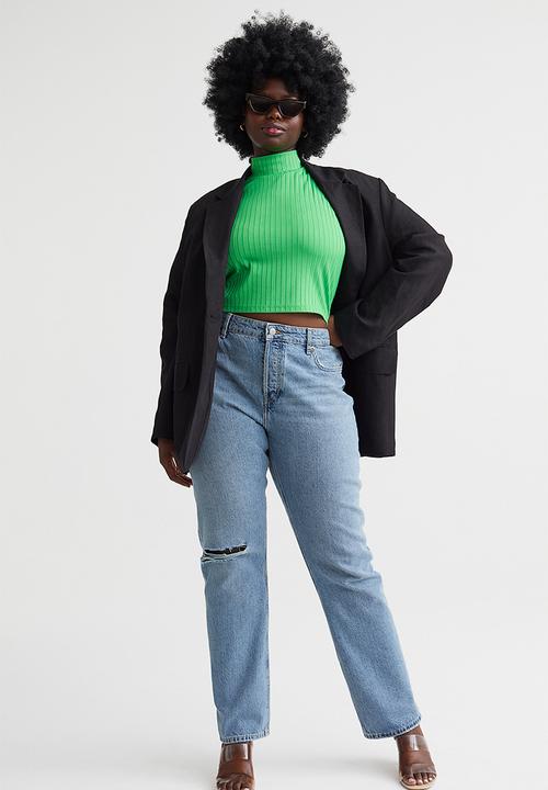 H&M - Ribbed stand-up collar top - bright green