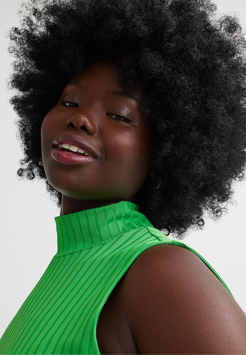 H&M - Ribbed stand-up collar top - bright green