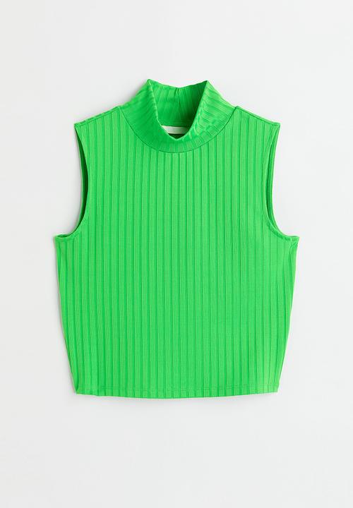 H&M - Ribbed stand-up collar top - bright green
