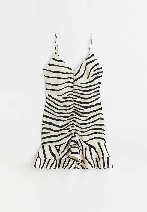 H&M - Flounce-hem crêpe dress - cream/zebra-print
