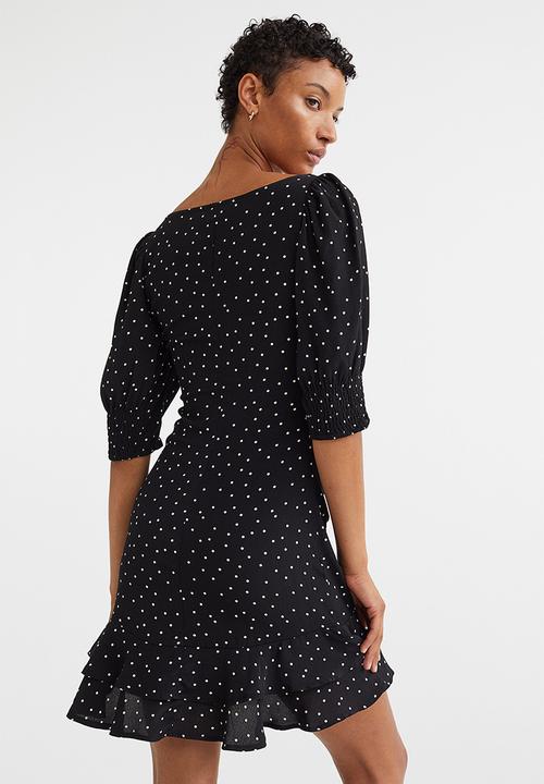 H&M - Puff-sleeved dress - black/spotted