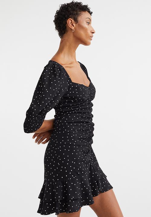 H&M - Puff-sleeved dress - black/spotted