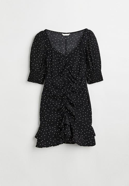H&M - Puff-sleeved dress - black/spotted