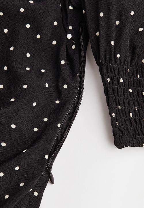 H&M - Puff-sleeved dress - black/spotted