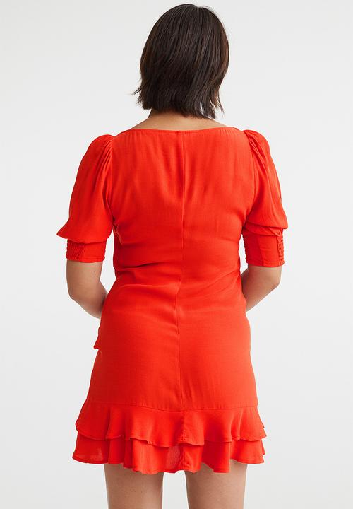 H&M - Puff-sleeved dress - bright orange