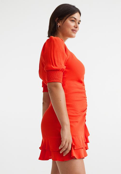 H&M - Puff-sleeved dress - bright orange
