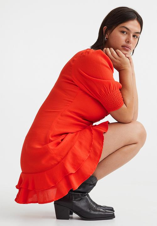 H&M - Puff-sleeved dress - bright orange