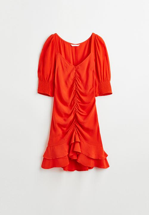 H&M - Puff-sleeved dress - bright orange