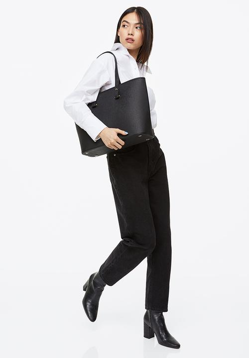 H&M - Imitation leather shopper - black