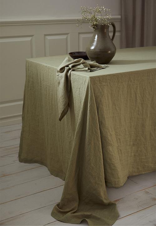 Washed linen tablecloth - green