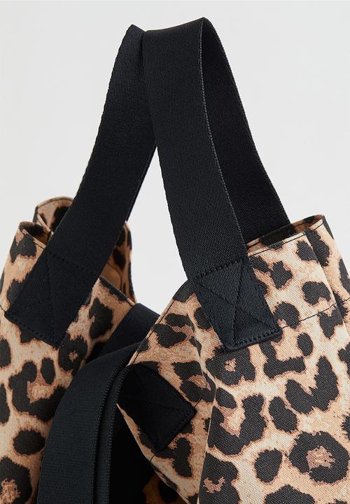 H&M - Large canvas shopper - beige/leopard print