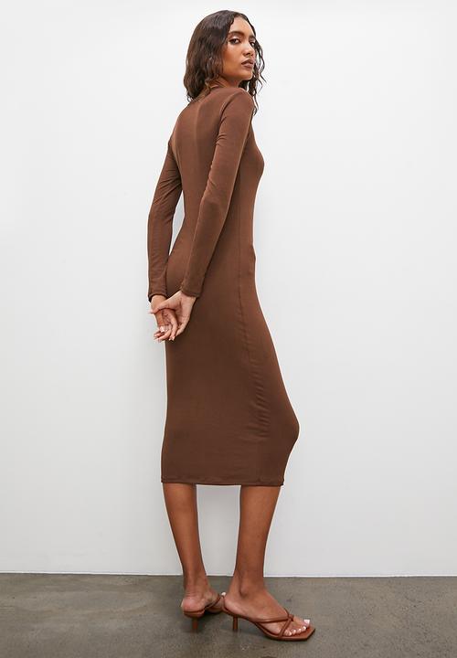 Superbalist - Crew neck midi bodycon dress - choc