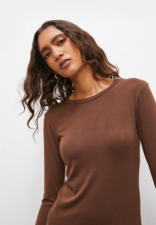 Superbalist - Crew neck midi bodycon dress - choc