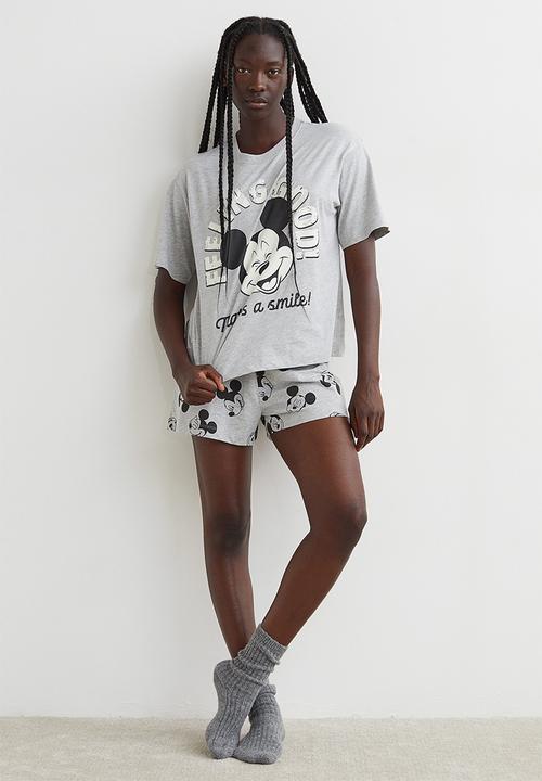 H&M - Cotton jersey pyjamas - grey marl/mickey mouse