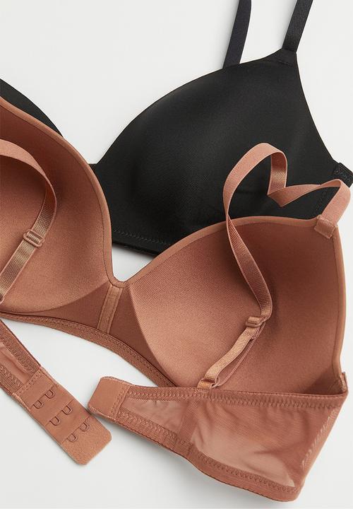 H&M - 2 Pack padded microfibre bras - light brown/black